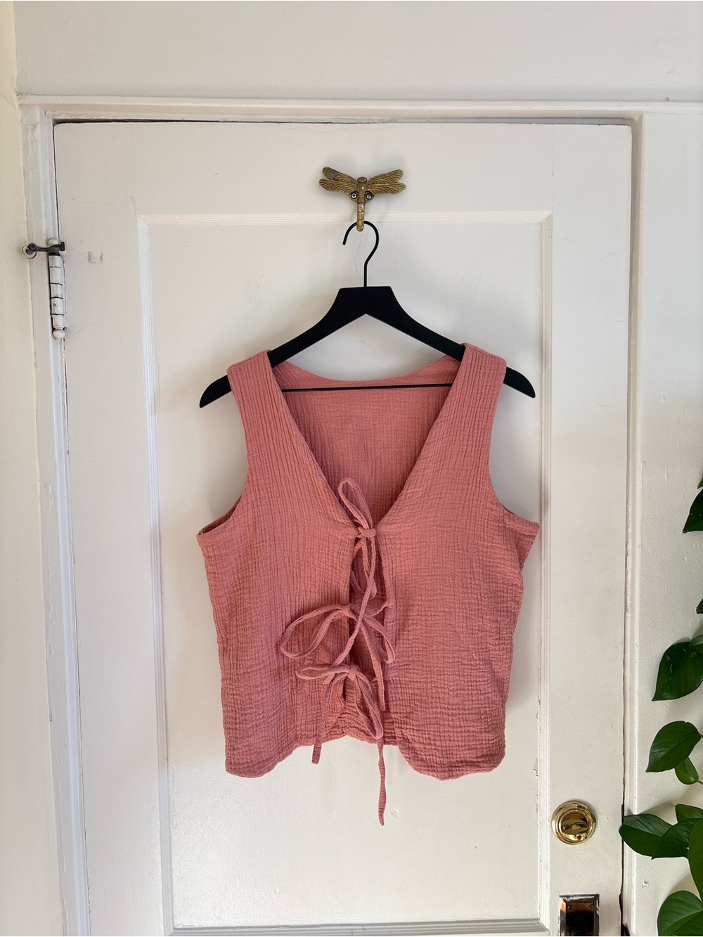 Cotton Gauze Dusty Rose Sleeveless Lace-Up Cotton Tank Top Short Set